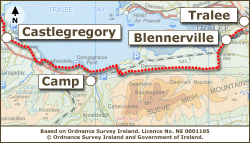 Castlegregory to Tralee Map